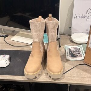 DV by Dolce Vita Tan Heeled Boots with Knit Cuff- never been worn